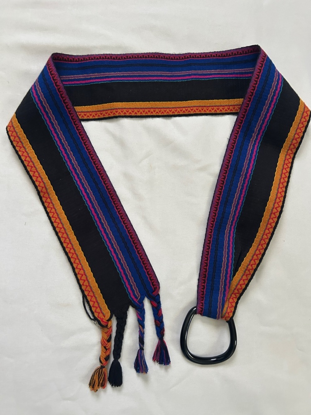Vintages Christian Dior fabric stripe belt braid fringe wooden loop